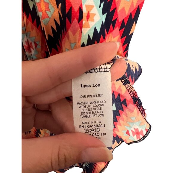 Lyss Loo Womens Aztec Print Flutter Sleeve Loose Fit Tunic Dress L/XL 100% Polye - Picture 4 of 6